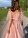 Chic Off-shoulder Tulle Tea-length Princess Prom Dress, PD3077