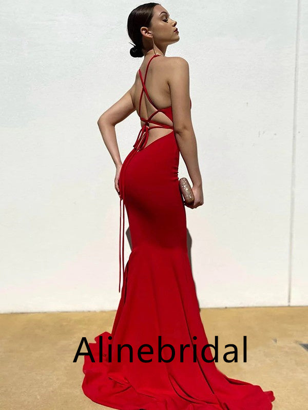 Sexy Halter V-neck Sleeveless Mermaid Long Prom Dress, PD3539