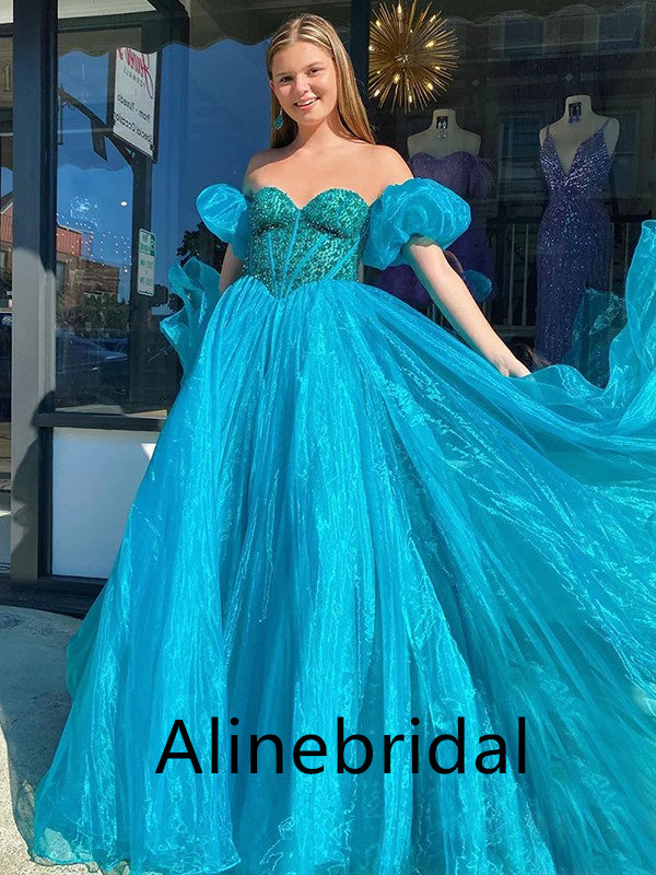 Elegant Sweetheart Off shoulder A-line Long Prom Dress, PD3546