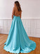 Simple Spaghetti Strap Lace Up Back Side Slit Long Prom Dresses, PD0038