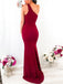 One Shoulder Burgundy Mermaid Side Slit Long Evening Prom Dresses, PD0039