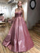 Sparkle Spaghetti Strap Satin Lace Up Back Long Evening Prom Dresses, PD0040