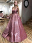 Sparkle Spaghetti Strap Satin Lace Up Back Long Evening Prom Dresses, PD0040