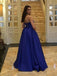 Irregular Royal Blue Strapless Satin A Line Long Evening Prom Dresses, PD0028