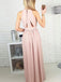 Halter Blush Pink Side Slit A Line Floor Length Long Evening Prom Dresses, PD0029