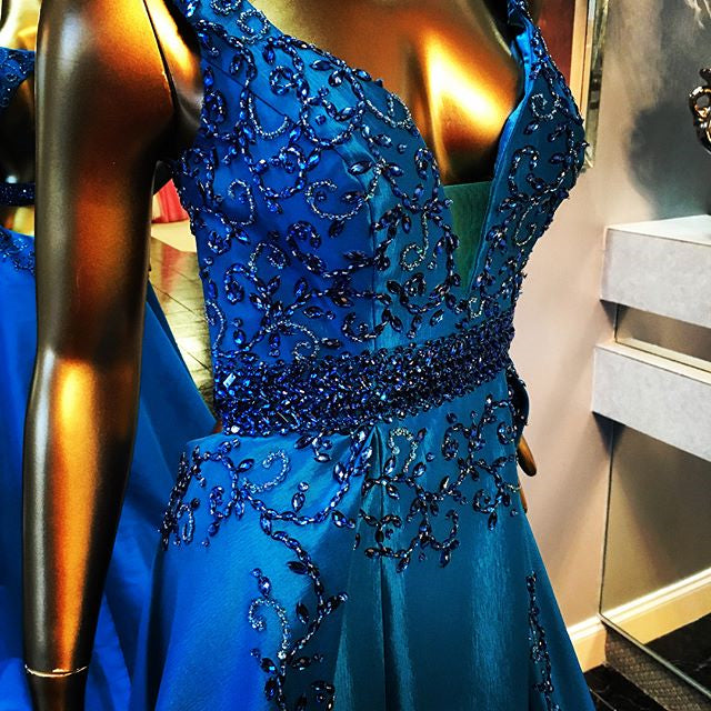 Gorgeous Royal Blue Beading Rhinestone Ball Gown Backless Formal Evening Party Prom Dresses,PD00031