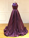 Sexy Dark Purple Jewel Neck Backless A-line Long Prom Dress, PD3122