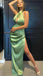 Sexy Sage Green Halter Hollow Side-slit Mermaid Long Prom Dress, PD3339