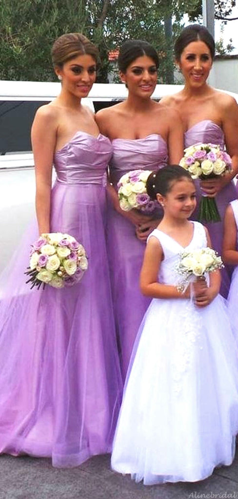 Sexy Strapless Lavender Purple Sweetheart A-line Tulle Long Bridesmaid Dress, BD3128