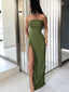 Sexy Strapless Olive Sage Green Mermaid Side-slit Long Prom Bridesmaid Dress, PD3118