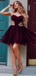 Burgundy Spaghetti-strap Sweethert Velvet Top Tulle Short Prom Homecoming Dress, PD3086