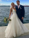 Simple V Neck Backless A Line Organza Floor Length Long Wedding Dresses, WD1110