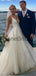 Simple V Neck Backless A Line Organza Floor Length Long Wedding Dresses, WD1110