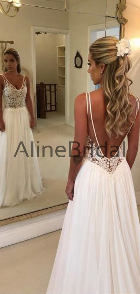 Fashion Lace Top Open Back Chiffon A Line Beach Wedding Dresses, WD1111