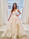 Unique Ivory V Neck Ball Gown Sleeveless Tulle Long Wedding Dresses, WD1103