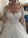 Gorgeous Long Sleeves Ivory Lace Applique Ball Gown Long Wedding Dresses, WD1109